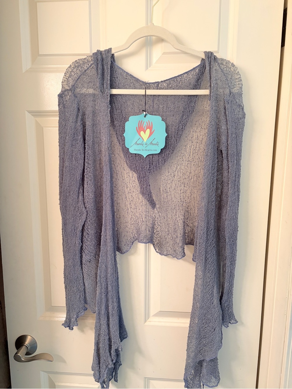 Sheer Hooded Draped Shrug in Pale Blue - Picture 9 of 9
